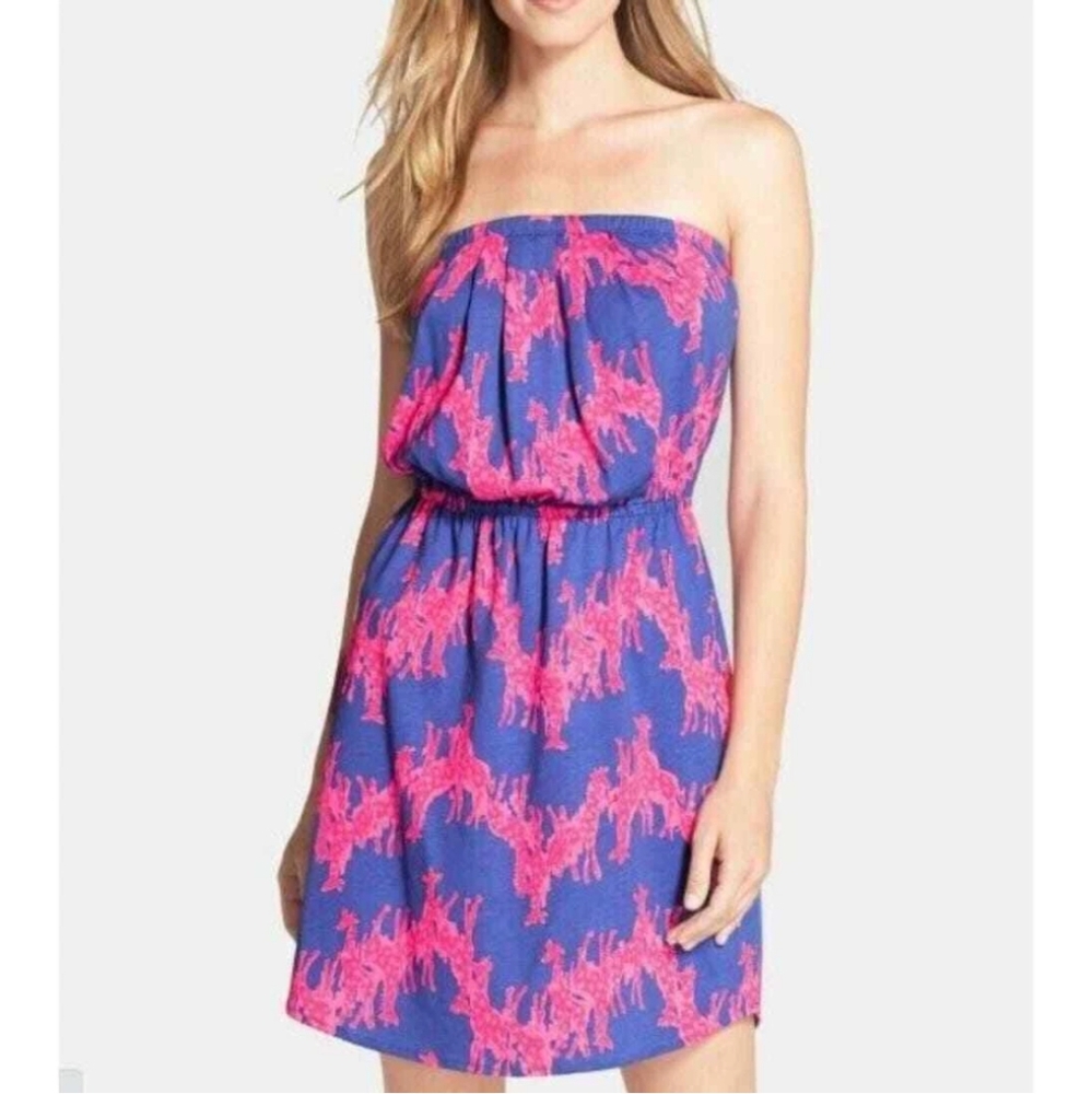 Lilly Pulitzer Larsen Shinning Sea Strapless Tropical Mini Dress Womens XXS